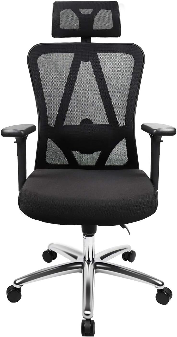 Ergonomic Office Chair High Back Mesh Chair with Adjustable Headrest, Armrest and Lumbar Support, Thicker Padded Home Office Chair, Tilt Function with Position Lock