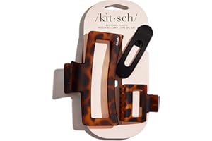 Kitsch Assorted Hair Clips for Women - Strong Hold Open Shaped Hair Claw Clips for Girls, Flat Claw Clip - Matte Finish, Durable Plastic | Ideal Gifts for Women - Black & Tortoise, 3 Pcs