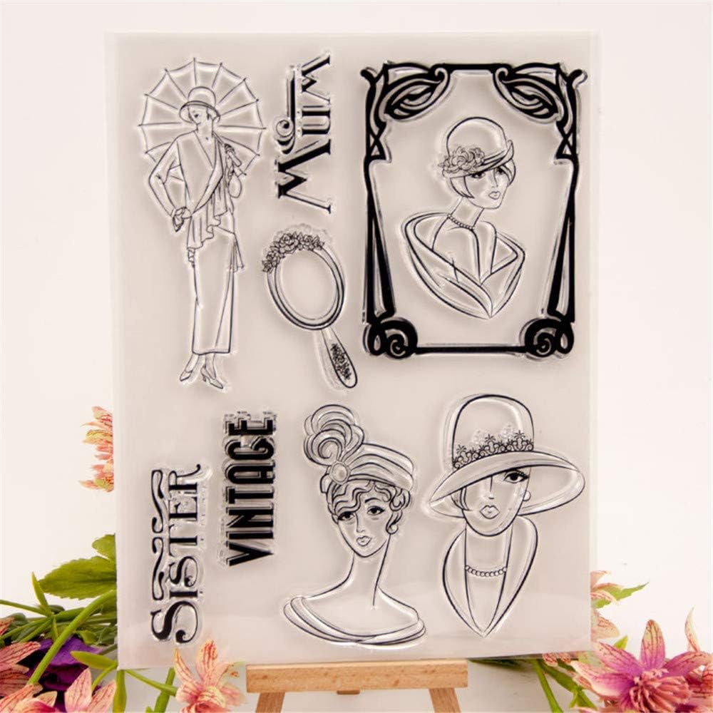 Layhome Stamp Scrapbooking Hand Accounts Vintage Clear Stamp (Retro Ladies 15.5x20.5cm)