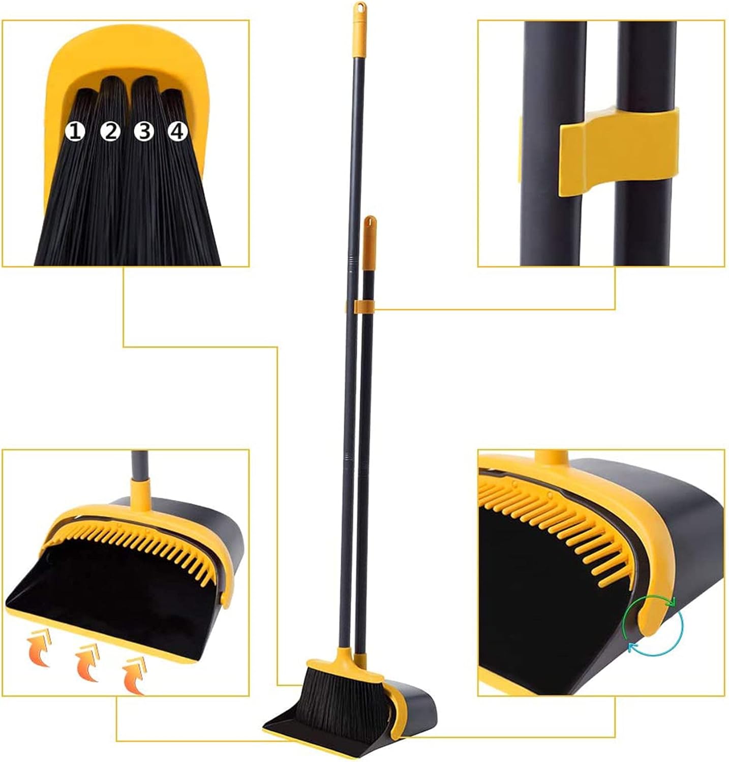 Broom and Dustpan Set Dustpan and Broom with Long Handle Upright Stand Up Dustpan Broom Combo for Lobby Office Home Room Kitchen Floor Use: Garden & Outdoor