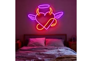 Angel Devil Heart Neon Signs Pink Orange Heart Led Sign for Wall Decor Love Neon Sign Wedding Neon Light Sign for Home Party 