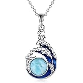 AINFQY Larimar Necklace for Women 925 Sterling Silver Blue Wave Pendant for Girls Larimar Jewelry Gift Ocean Jewelry