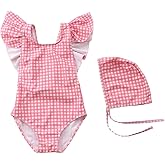 FreeLu Toddler Baby Girl Cross-Back Swimsuit One Piece Flounce Swimwear Summer Bathing Suit with Hat 18M - 6T