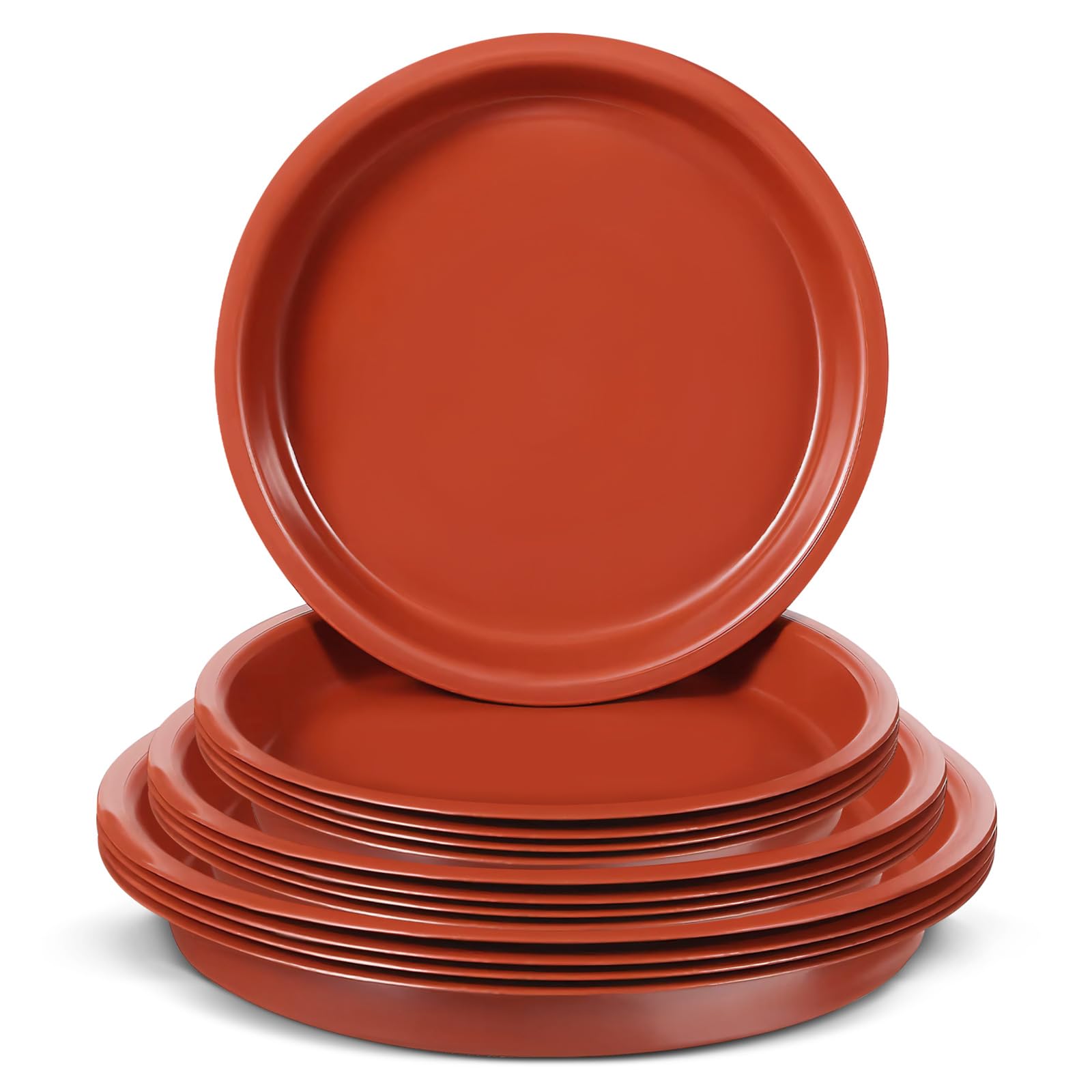 YHTCC 12 PCS Plant Pot Saucers, 3 Sizes Mixed Plastic Plant Saucers, Red Plant Trays for Pots, Drip Tray for Indoor Outdoor Garden Plants