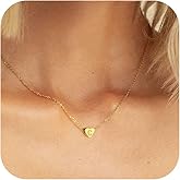 BAYLAY Gold Necklace for Women - Gold Heart Initial Necklaces Dainty 18K Gold Palted Initial Necklace Tiny A-Z Initial Letter Necklace Valentines Day Gifts for Kids Girls