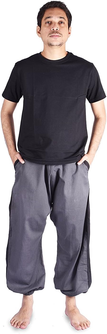 Bombay Trooper Grey Cotton ElasticFull Length Harem Pants For Men