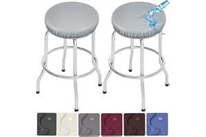 ANWUCHEN Stool Covers Round,2 Pack Stretch Waterproof PU Round Bar Stool Covers Removable Bar Stool Seat Covers Washable Bar Stool Covers Round Barstool Covers with Elastic Bands for 13-18 Inch Lighjt Gray
