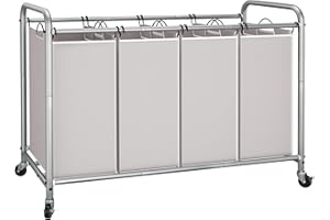 STORAGE MANIAC Laundry Sorter 4 Section, 47.5 Gal (180 L) Laundry Hamper with Wheels, Clothes Divider Basket Sorter, Clothes Separator Hamper Cart with Wheels and Removable Bags, Gray