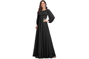 Ever-Pretty Women's Crewneck Long Lantern Sleeves Floor Length A-Line Pleated Chiffon Formal Dress 0106B