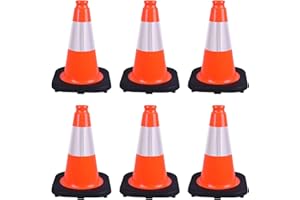OranclUS 6 Pack 12" Orange PVC Safety Cones with Reflective Stripe, Black Base Stackable Training Cones for Soccer, Sports Drills, Gym, and Indoor or Outdoor Activities (6, Orange, 12 Inch)