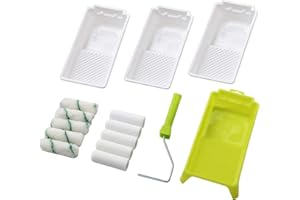 KUPOO Foam Paint Roller Tray Set,4-Inch Mini Roller Cover Refills with Frame, Paint Tray, Liners, High-Density Foam Small Roller Naps, Bathtub Refinishing Sponge Roller Kit(15Pcs)