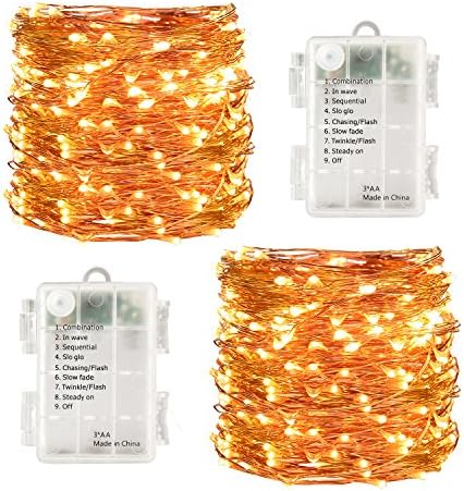 LightsEtc 2 pack 100 LED String Lights 33ft Warm White Decorative Copper Wire Dimmable Fairy Lights