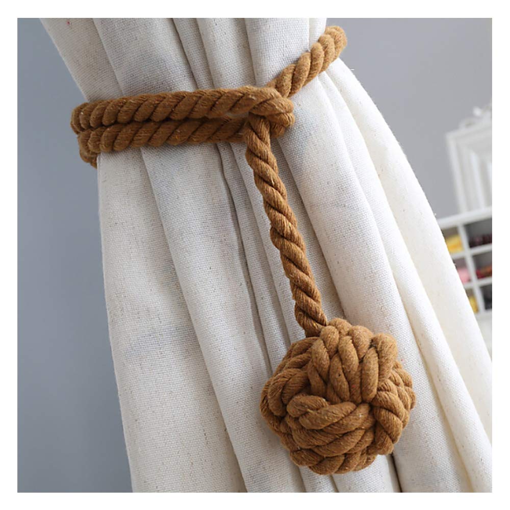 One Pair of Handmade Curtain Tie Backs, Vankra Tassel Tie Back Cotton Rope Ball Curtain Accessories (Brown)