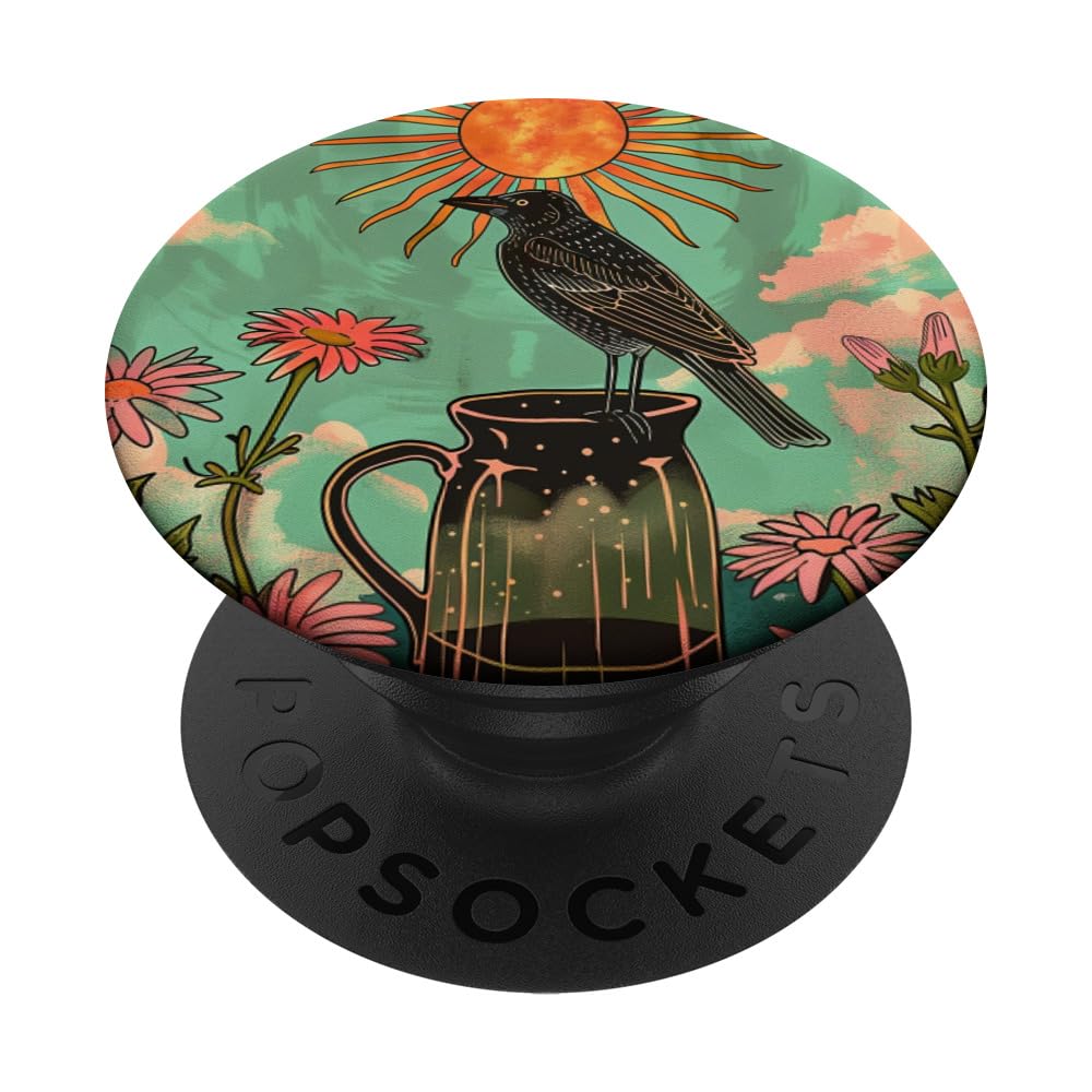 Thrush Bird Floral Retro Tarot Card PopSockets Swappable PopGrip