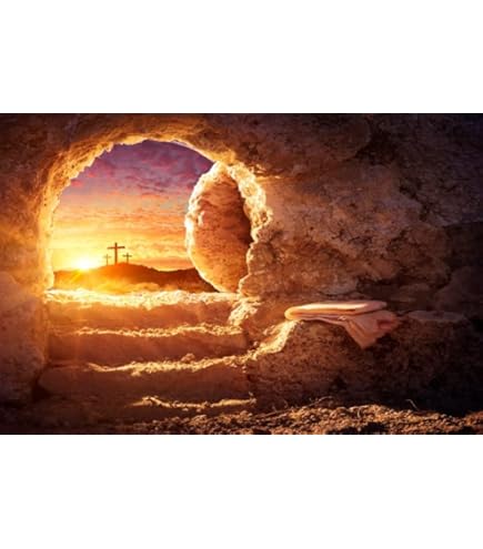 8x6ft Empty Tomb Backdrop - Easter Resurrection Scene With Cross & Holy Lights