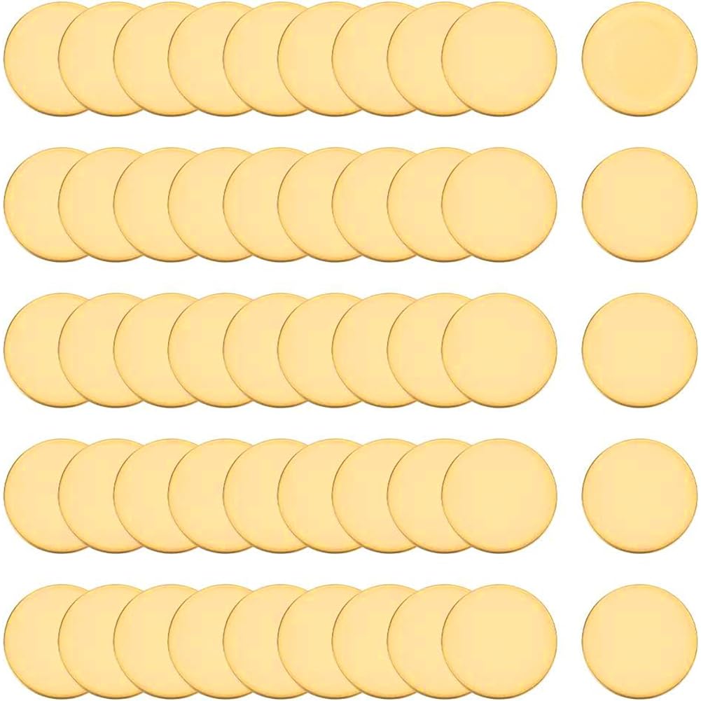 PH PandaHall 50pcs Golden Brass Stamping Blanks, 1" Round Undrilled, No Hole, Ideal for Jewelry Making, Adults