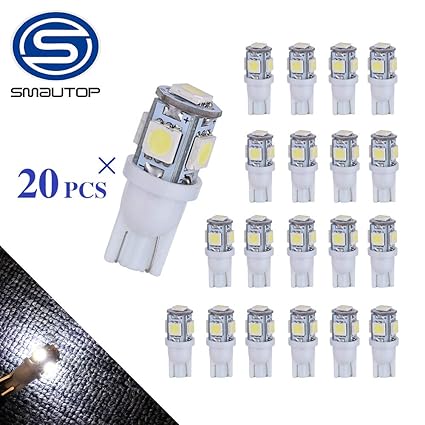 10x T10 Wedge 10 SMD LED 6000K White Map Dome Light bulb W5W 192 168 194 12V DC
