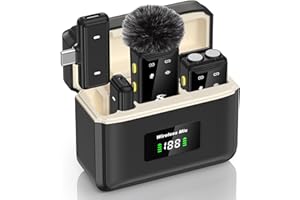 PQRQP Wireless Microphone for iPhone, iPad, Android(Lightning/USB C), Dual Microphones 20 H Battery Life, Mini Microphone, Cordless Double Mics for Video Recording, YouTube, TikTok, 164FT