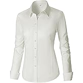CUNLIN Womens Cotton Button Down Shirts for Women Fitted Long Sleeve Formal Dress Shirt Work Blouses Tops