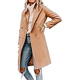 xxxiticat Women's Double Breasted Peacoat Wool Notched Lapel Trench Coat Winter Mid Length Long Jacket Overcoat