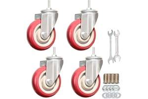 AOCHENLY Heavy Duty Stem Caster Wheels Double Bearing PU Castors No Noise Swivel Casters M8-1.25x25mm 4 Packs with Dual Locking (4 Inch,No Brake)