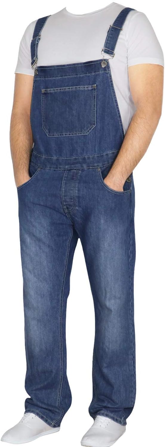 Mens Stonewash Blue Dungarees Dungaree King Size Overalls 30" - 46"