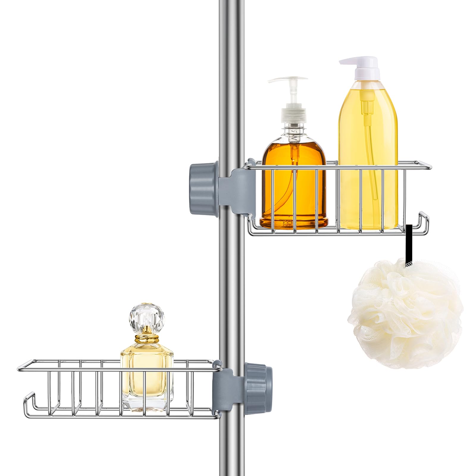 Ainiv Shower Caddy, 2PCS Shelf Rack, Stainless Steel Rustproof Bathroom Organiser, Hanging for Shower Riser Rail 18-25mm