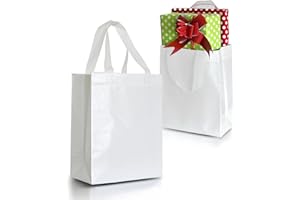 Nush Nush White Gift Bags Medium Size – Set of 12 Shiny White Reusable Gift Bags With a Glossy Finish - Perfect As Goodie Bags With Handles, Birthday Bags, Party Favor Bags – 8Wx4Dx10H Size