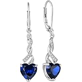TIMFROZ Women Heart Earrings 925 Sterling Silver Birthstone Swirl Twist Dangle Drop Earrings Cubic Zirconia for Her Birthday