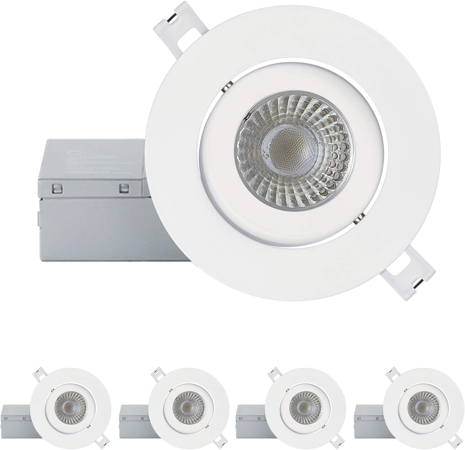 QPLUS 4 Inch Ultra-Thin Adjustable Eyeball Gimbal LED Recessed Lighting with Junction Box/Canless Downlight, 10 Watts, 750lm, Dimmable, Energy Star and ETL Listed (4000K Cool White, 4 Pack)