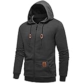 BAYAMO Mens waffle Lined Zip Up Hoodie Full Zipper Sweatshirt Fashion Casual Lightweight Drawstring Hooded Jackets S-2XL