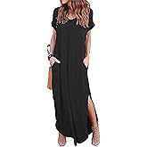 Arolina Women Summer Maxi Dress Short Sleeve V Neck Casual Loose Long Split Dresses Beach Vacation Sundress with Pockets