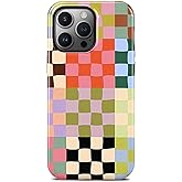 Colorful Checkered Phone Case for iPhone 15 Pro, Compatible with Magsafe, Trendy Cute Gingham Aesthetic Fun Magnetic Slim Shockproof Protective Women Girl Cover Case