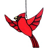 BOXCASA Red Cardinal Stained Glass Window Hanging,Cardinal Ornament Stained Glass Suncatcher for Home,Cardinals Bird Memorial Gifts for Women,Red Bird Gifts for Mother Grandma Nana