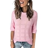 Dokotoo Women's Casual Short Sleeve Loose Tunic Tops Lightweight Crochet Knit Summer Sweaters Blouses