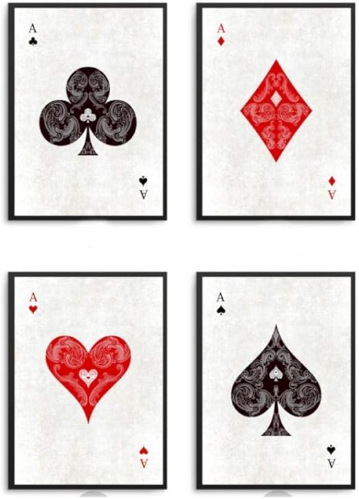 Amazon Com Xtszlfj Ace Clover Diamond Heart Spades Poker Decks Of Vintage Cards Art Canvas Fabric Poster Prints Home Wall Decor Painting 40x60cmx4 No Frame Posters Prints