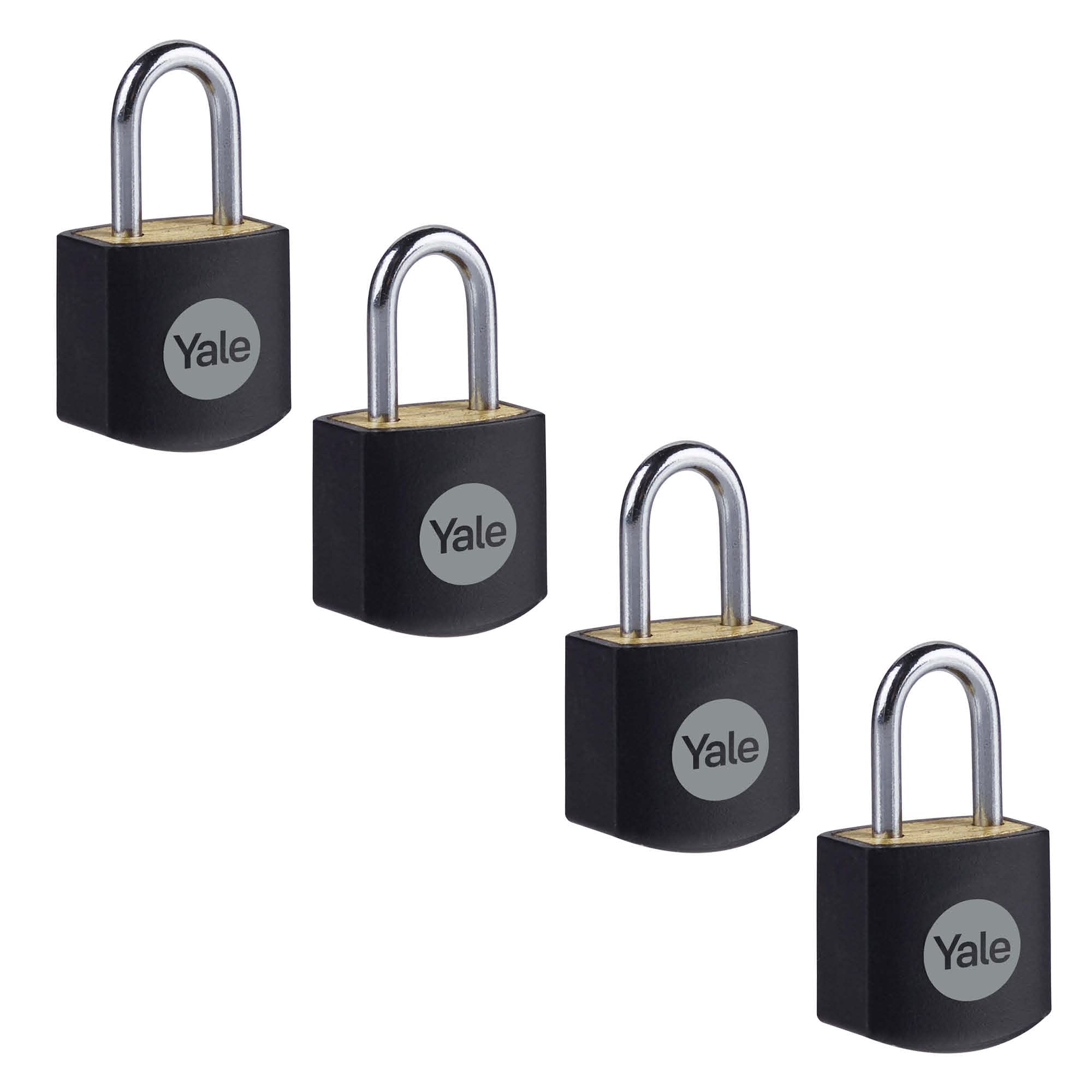Yale - Y110JB/15/111/4 Standard Security 15mm Brass Padlock - Black - Open Steel Shackle - 3 keyed Alike Keys — image 1