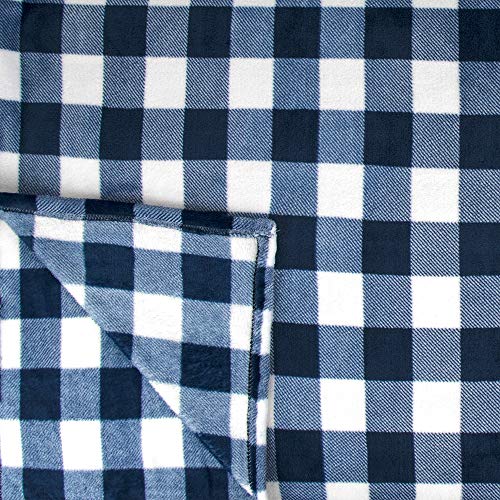 PAVILIA Buffalo Check Fleece Throw Blanket Blue White Checkered Plaid