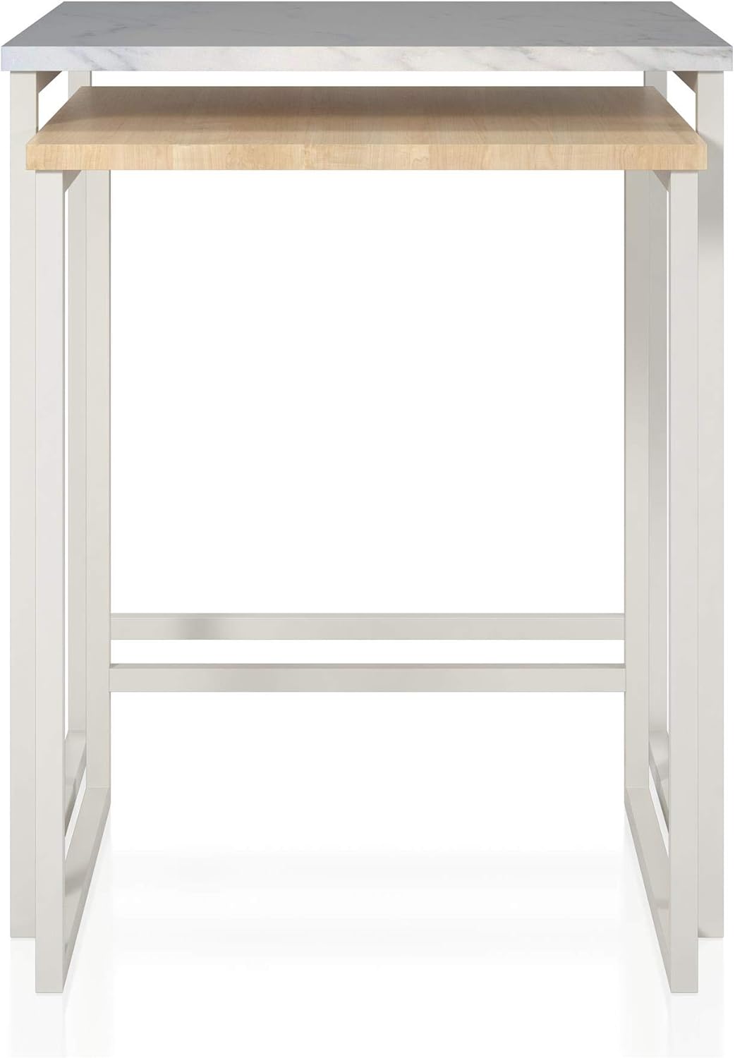 CosmoLiving Scarlett Nesting Tables, White Marble and Natural: Furniture & Decor