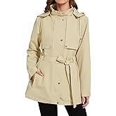 Mixxmix Womens Rain Jacket with Hood, Long Rain Coat for Women Waterproof Trench Coat Lined Windbreaker Fall Jacket
