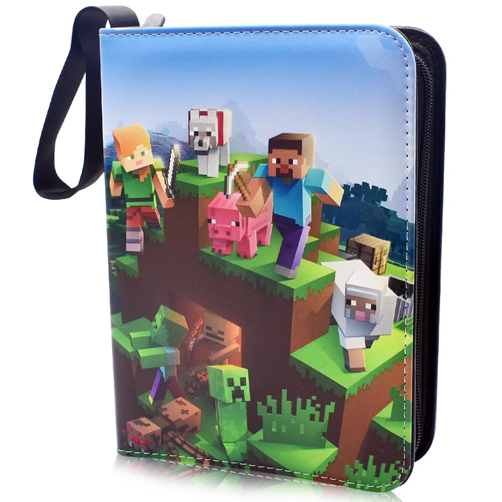 LGQHCE Minnecraft Trading Card Albums, Minnecraft Trading Card Binder Card Collection Binder Trading Card Album Compatible Pocket Zipper Trading Card Book for Game Card Collection