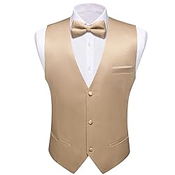 Barry.Wang Mens Champagne Suit Vest Bow Tie Set