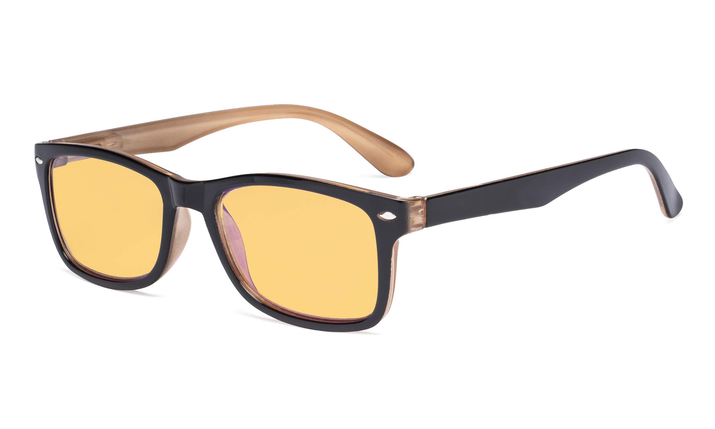 Eyekepper Blue Light Blocking Computer Glasses Women Men with Amber Tinted Filter Lens - Classic Eyeglasses - Black Brown