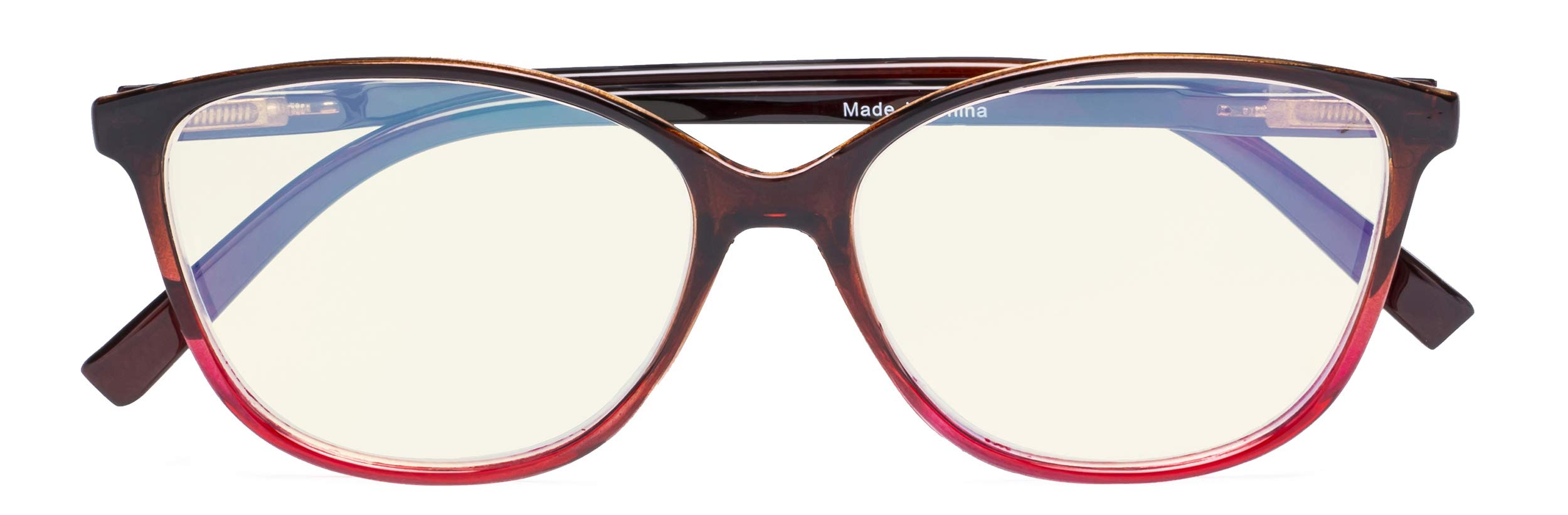 CessBlu Oversize Blue Light Filter Glasses Anti Glare UV Ray Protection Cat-eye Eyeglasses for Women Reading Computer (Brown)+1.5