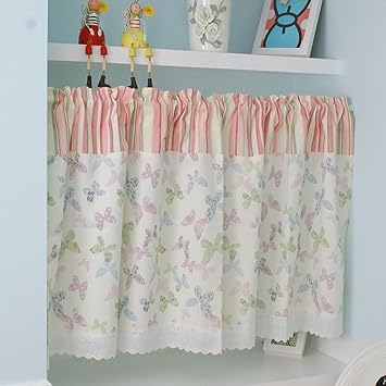 HongYa Kleinfenster Küche Gardine Scheibengardine Tunnelzug Cafe Vorhang mit Schmetterlinge und Streifenmuster H/B 80/130cm R