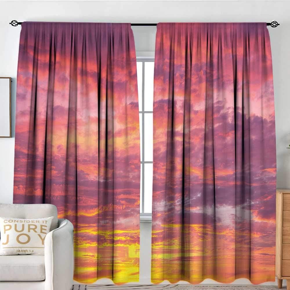 NUOMANAN Blackout Curtains for Bedroom Sky,Sunset Photography with Clouded Weather Tropical Scenic Hawaii Tranquility,Coral Dried Rose Orange,for Bedroom&Kitchen&Living Room 72"x96"