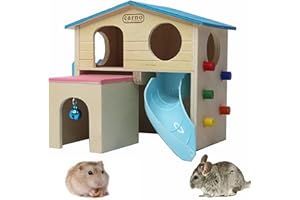 kathson Hamster House Pets Small Animal Hideout with Funny Climbing Ladder Slide Wooden Hut Play Toys Chews for Small Animals Like Dwarf Hamster and Mouse(Blue)
