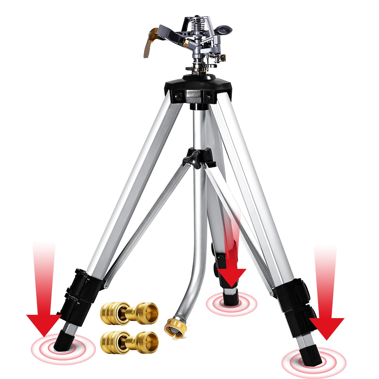 Photo 1 of YAMATIC Impact Sprinkler on Adjustable Tripod Base, 360 Degree Large Area, with 3/4" Thread Quick Connect Fittings, Heavy Duty Pulsator Sprinkler for Lawn Yard and Grass, Spray up to 20-90ft (36inch)