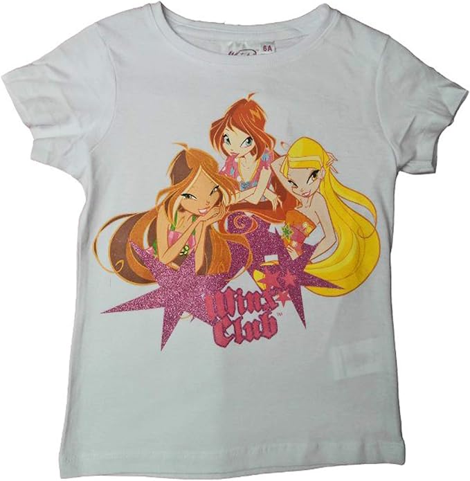 T-shirt Manches Courtes Winx Club Pour Fille - Tailles 2 à 16 Ans, Blanc, Coton - Neuf Avec étiquettes