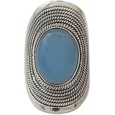 NOVICA Artisan Handmade Sterling Silver Cocktail Ring Jewelry Chalcedony from India Blue Single Stone Placid Serenity Bollywood Bohemian [crownbezel 1.3 in L x 1 in W x 0.2 in H Band Width 3 mm W] '